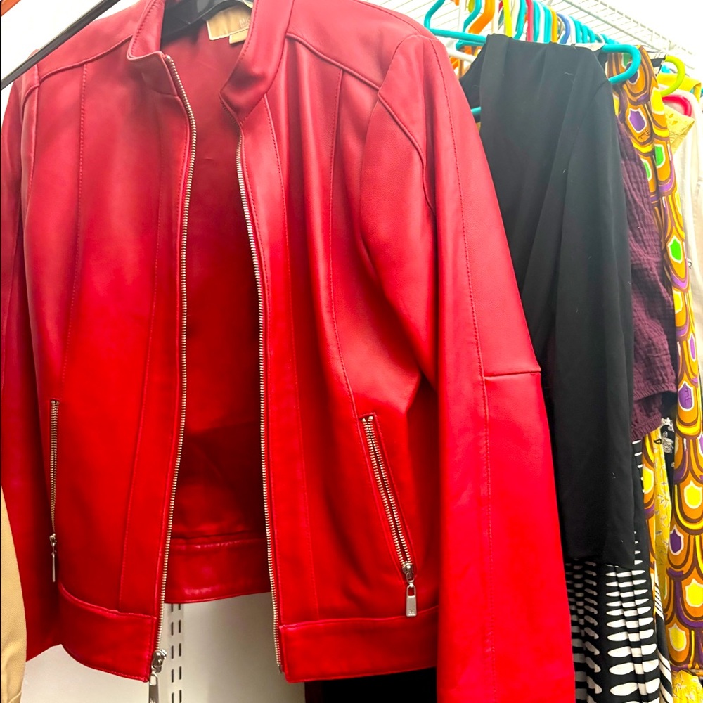 Vibrant Red Michael Kors Moto-Style Jacket